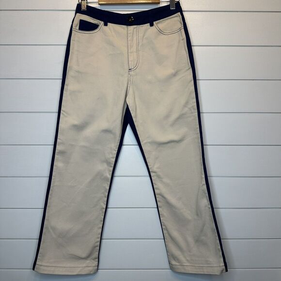 Paloma Wool Dax Pant Size 6 EU38 Cream Blue Straight High Waist 100% Cotton 27"L - Picture 3 of 16